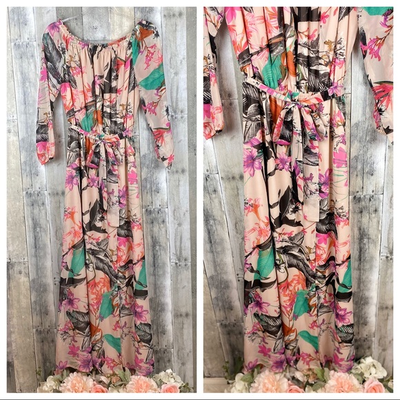 Nine West Floral Shirred Pleated Maxi Dress Size 4 - Picture 2 of 8